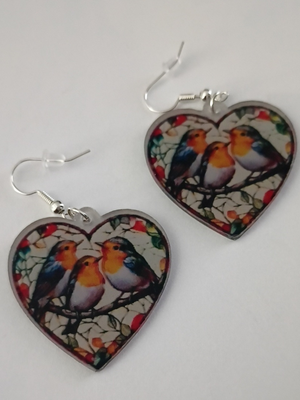 Heart-Shaped Bird Print Earrings in Multicolor - Unbranded